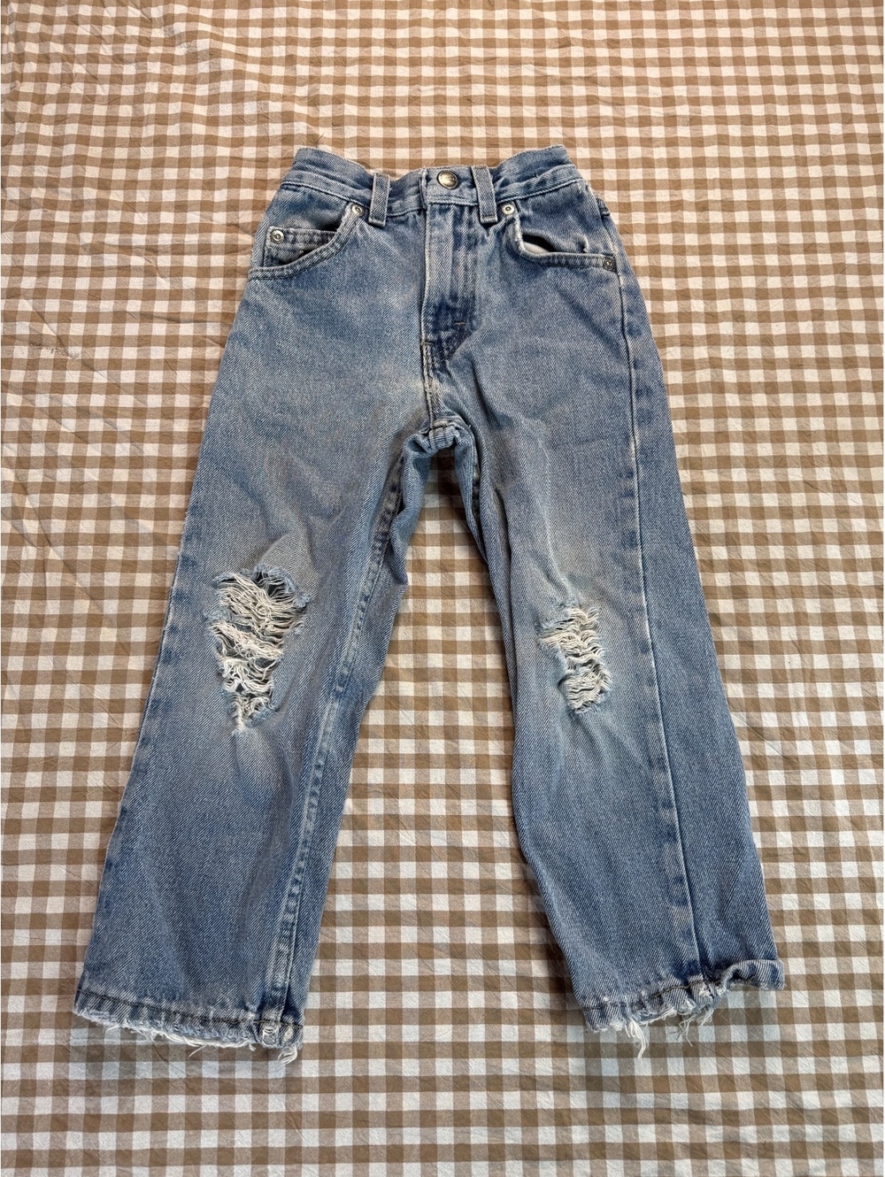 5T Kids Light Blue Vintage Distressed Denim Jeans with Elastic Waist